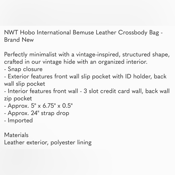 NWT Hobo Bemuse Leather Crossbody Bag - Picture 6 of 6
